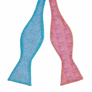 Mucha do wiązania jedwabna dwukolorowa w geometryczny deseń drukowana EM