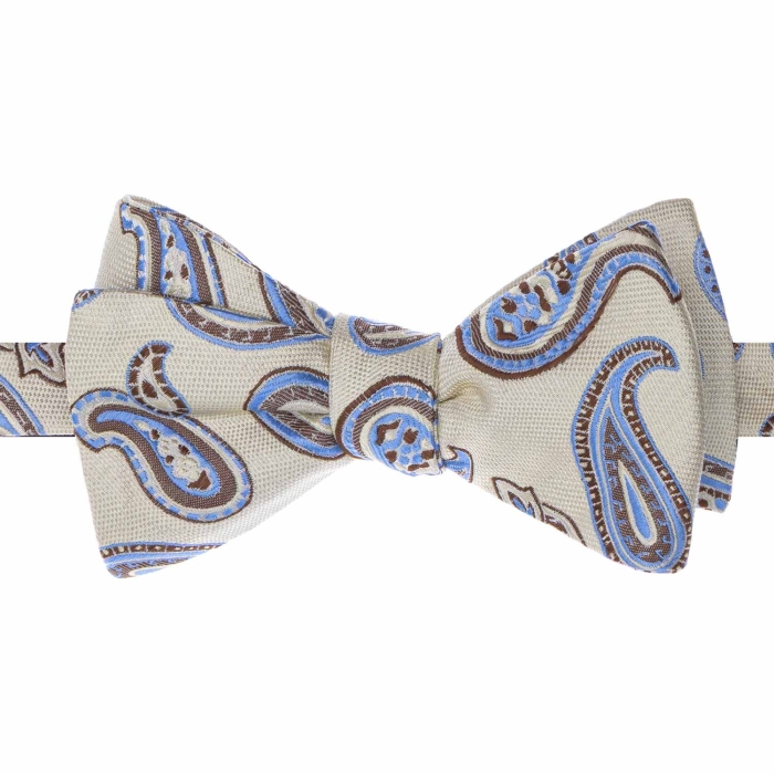 Mucha do wiązania jedwabna jasna w paisley w kratkę żakardowa EM