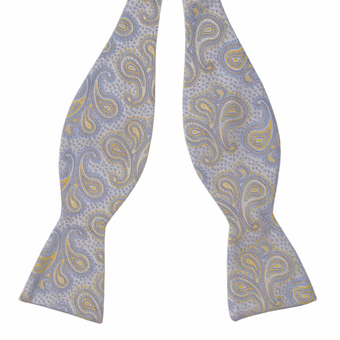 Mucha do wiązania jedwabna srebrno - złota w paisley żakardowa EM