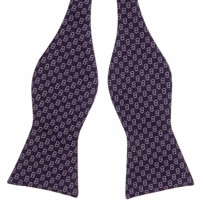 Mucha do wiązania jedwabna fioletowa z geometrycznym mikrowzorem żakardowa EM