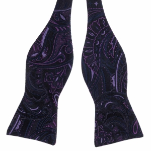 Mucha do wiązania jedwabna czarno - fuksjowa w paisley żakardowa EM