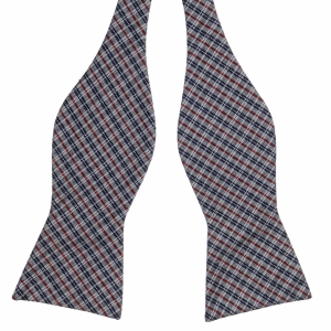 Mucha do wiązania jedwabna szara w niebiesko - bordową kratę w stylu tartan EM