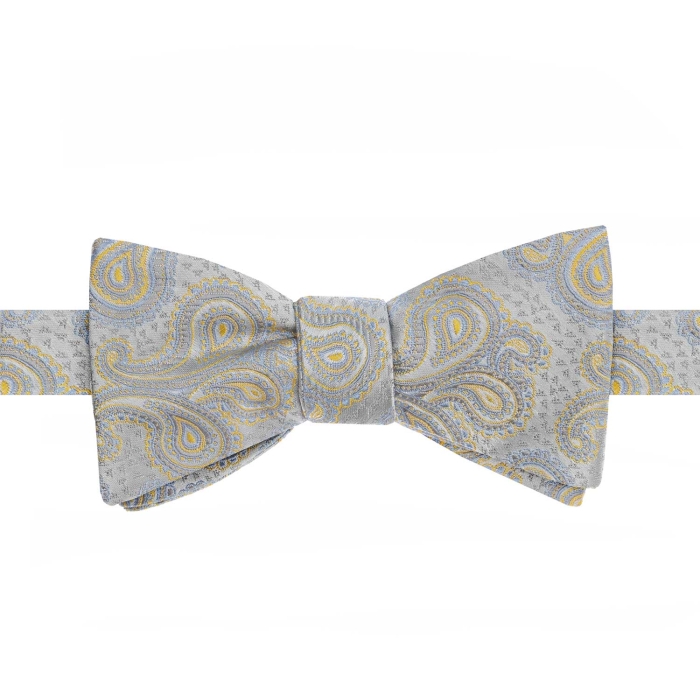 Mucha do wiązania jedwabna srebrno - złota w paisley żakardowa EM