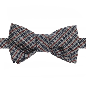 Mucha do wiązania jedwabna szara w niebiesko - bordową kratę w stylu tartan EM