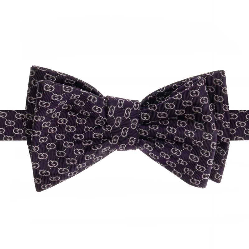 Mucha do wiązania jedwabna fioletowa z geometrycznym mikrowzorem żakardowa EM