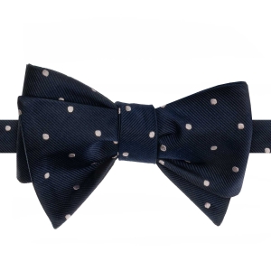 Mucha do wiązania jedwabna ciemnogranatowa w białe kropi żakardowa EM