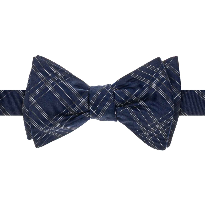 Mucha do wiązania jedwabna granatowa w kratę żakardowa EM