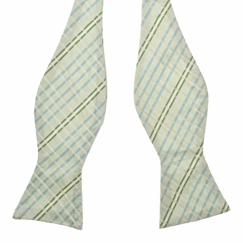 Mucha do wiązania jedwabna jasno - miętowa w tartanową kratkę żakardowa EM