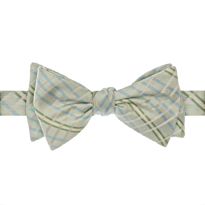 Mucha do wiązania jedwabna jasno - miętowa w tartanową kratkę żakardowa EM