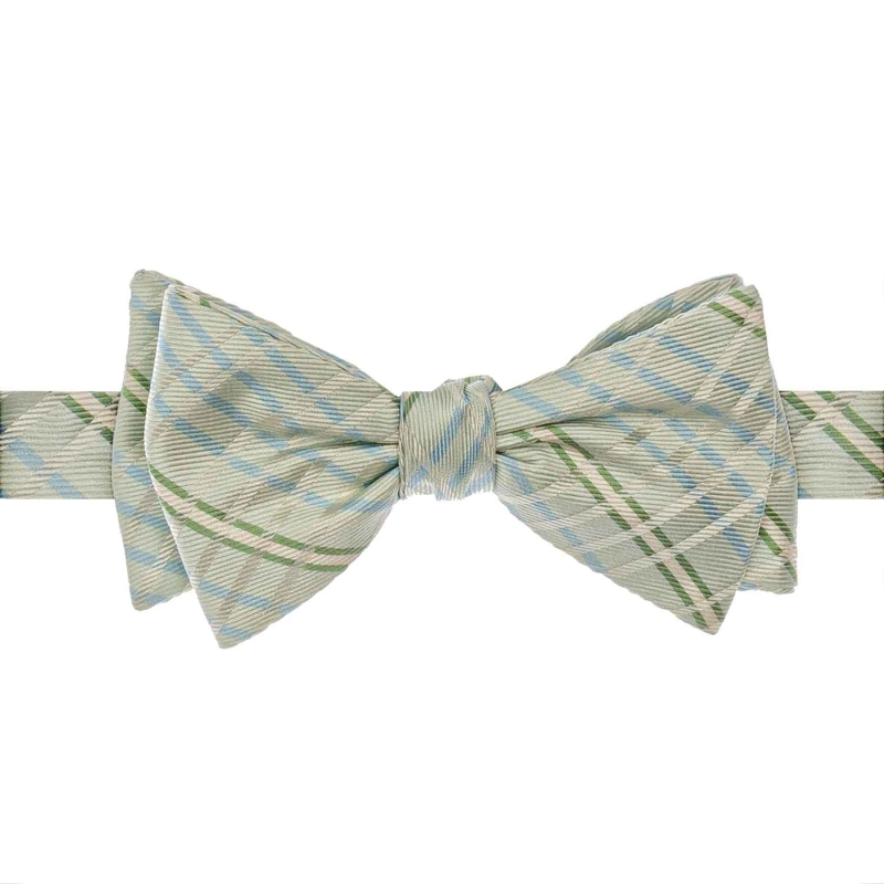 Mucha do wiązania jedwabna jasno - miętowa w tartanową kratkę żakardowa EM