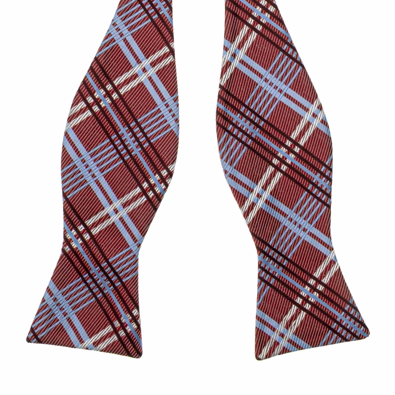 Mucha do wiązania jedwabna bordowa w kratkę żakardowa EM