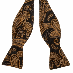 Mucha do wiązania jedwabna brązowo - miedziana w paisley żakardowa EM