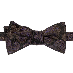 Mucha do wiązania jedwabna czarna w złoto - fioletowy wzór paisley żakardowa EM