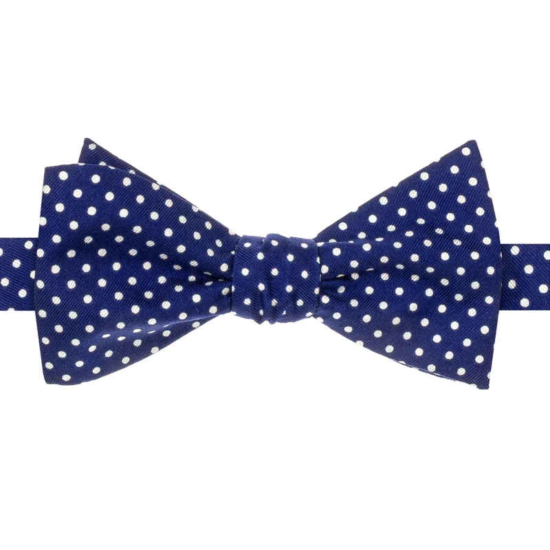 Mucha do wiązania jedwabna ciemnoniebieska w kropki drukowana EM