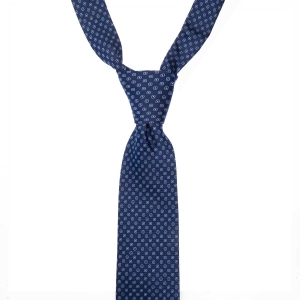 Krawat jedwabny w kwadraty ciemnoniebieski PREMIUM EM