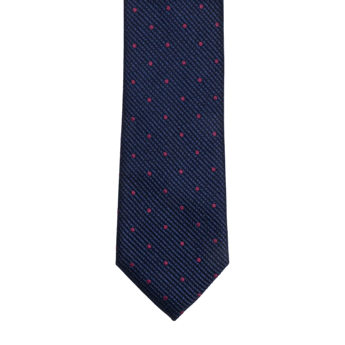 Krawat jedwabny w bordowe kropki ciemnoniebieski PREMIUM EM