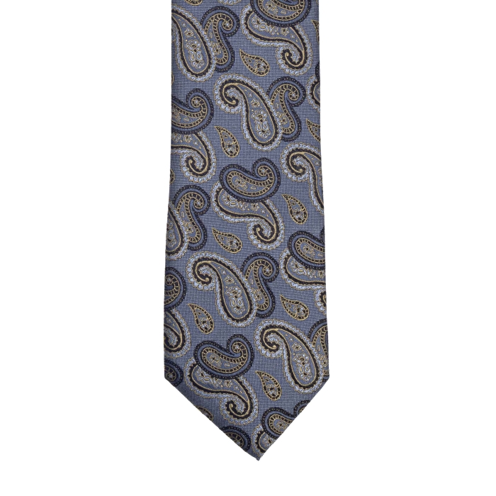 Krawat jedwabny szaroniebieski w paisley PREMIUM EM