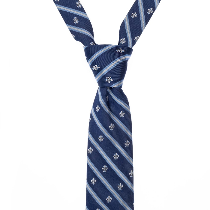 Krawat jedwabny granatowy we wzór lilii heraldycznej PREMIUM EM