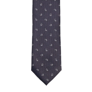 Krawat jedwabny granatowy w pepitkę ze wzorem paisley PREMIUM EM