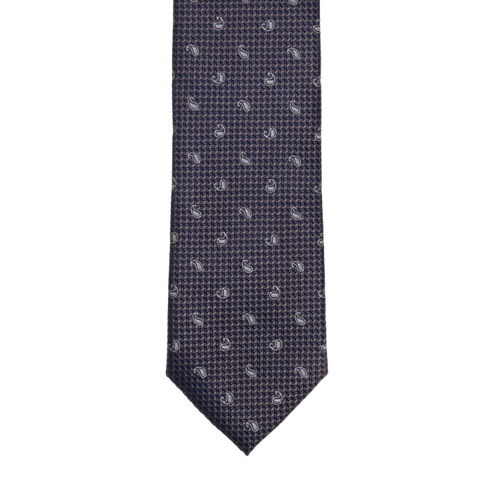 Krawat jedwabny granatowy w pepitkę ze wzorem paisley PREMIUM EM