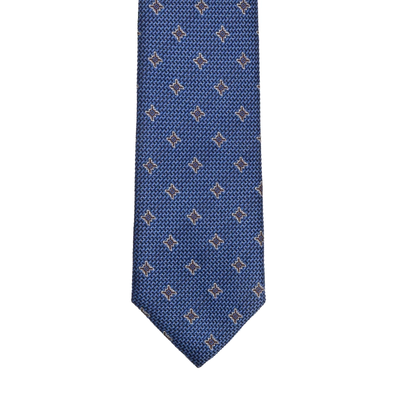 Krawat jedwabny niebieski ze wzorem geometrycznym PREMIUM EM