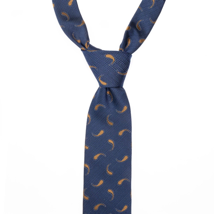 Krawat jedwabny granatowy z wzorem paisley PREMIUM EM