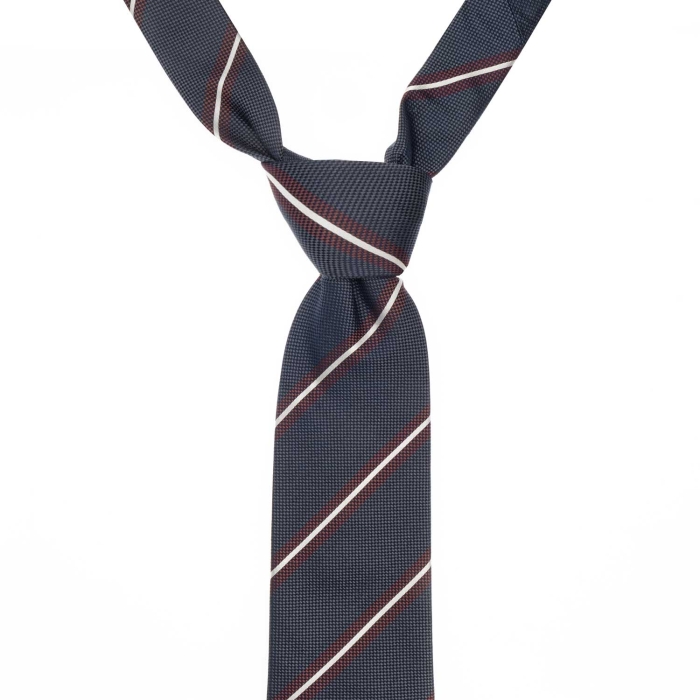 Krawat jedwabny granatowy w biało bordowe pasy PREMIUM EM
