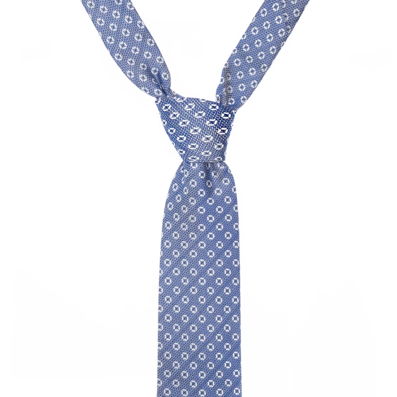 Krawat jedwabny niebieski z wzorem drobnych kwiatów PREMIUM EM