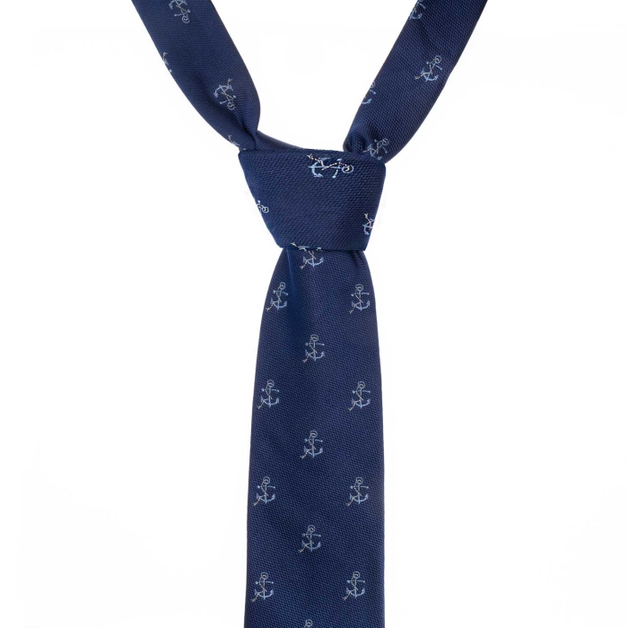 Krawat jedwabny granatowy z wzorem kotwic PREMIUM EM