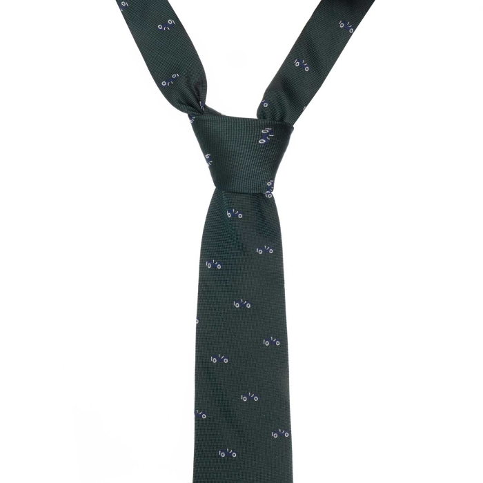 Krawat jedwabny ciemnozielony z wzorem retro samochodów PREMIUM EM