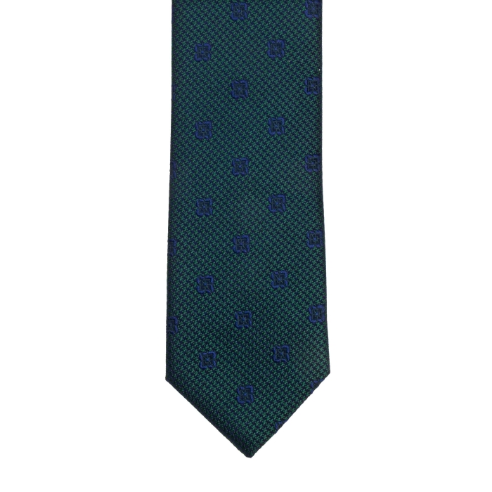Krawat jedwabny ciemnozielony z wzorem kwadratów PREMIUM EM