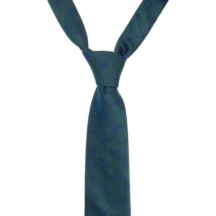 Krawat jedwabny ciemnozielony z wzorem kwadratów PREMIUM EM