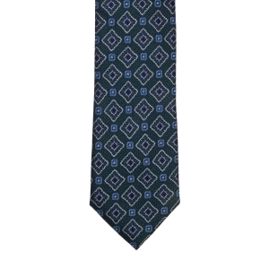 Krawat jedwabny ciemnozielony z wzorem geometrycznym PREMIUM EM