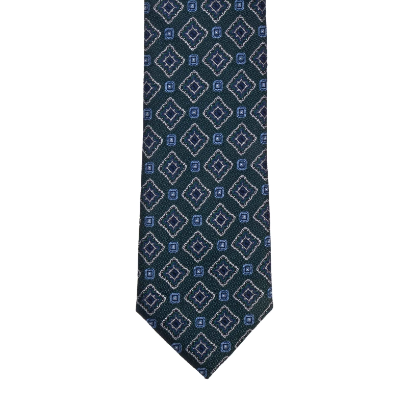 Krawat jedwabny ciemnozielony z wzorem geometrycznym PREMIUM EM