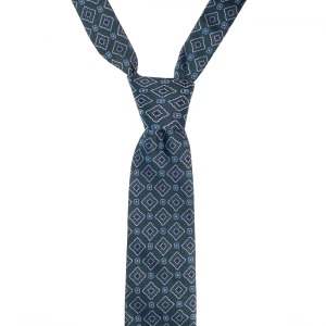 Krawat jedwabny ciemnozielony z wzorem geometrycznym PREMIUM EM
