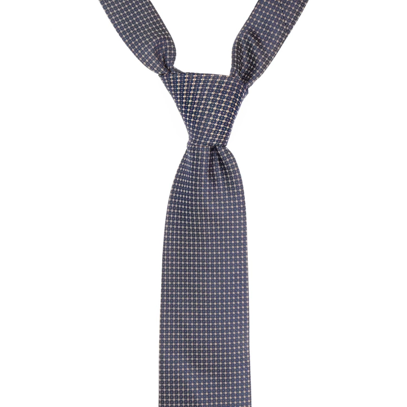 Krawat jedwabny granatowy z mikrowzorem geometrycznym PREMIUM EM