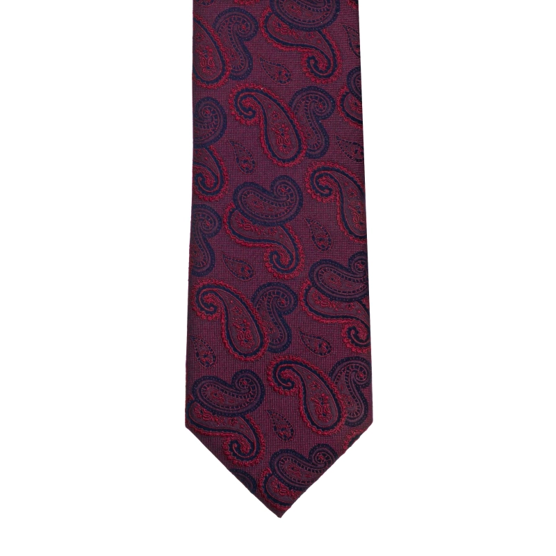 Krawat jedwabny bordowy w granatowy wzór paisley PREMIUM EM