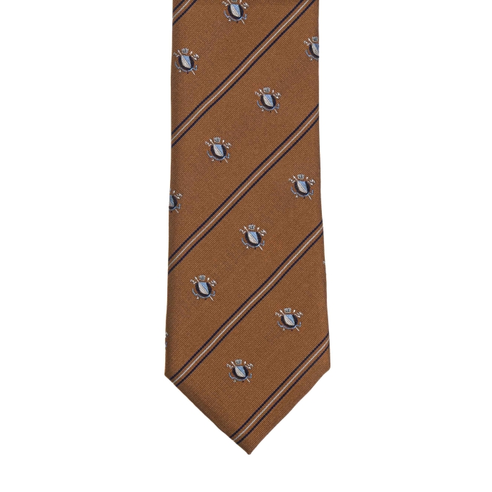 Krawat jedwabny w herby brązowy PREMIUM EM