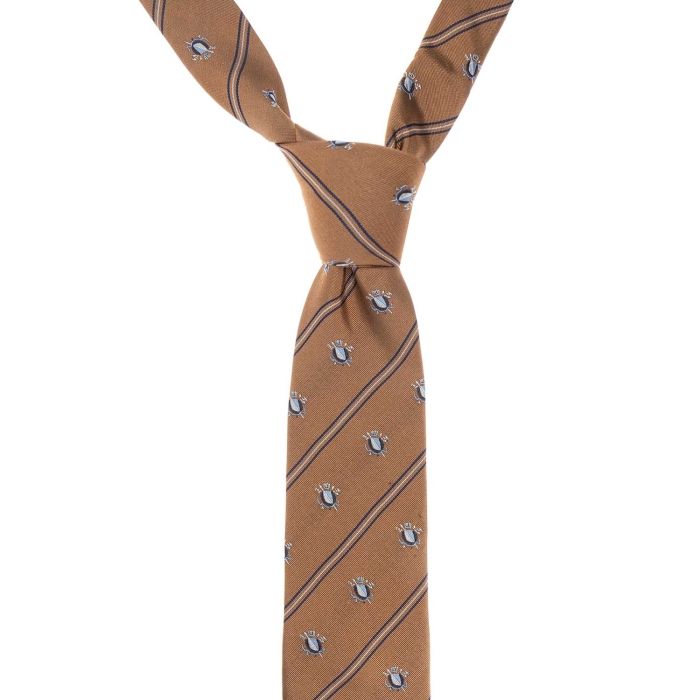 Krawat jedwabny w herby brązowy PREMIUM EM