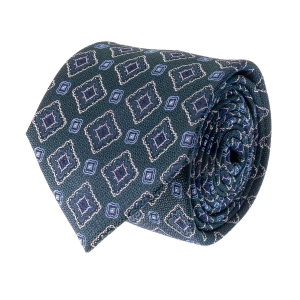Krawat jedwabny ciemnozielony z wzorem geometrycznym PREMIUM EM