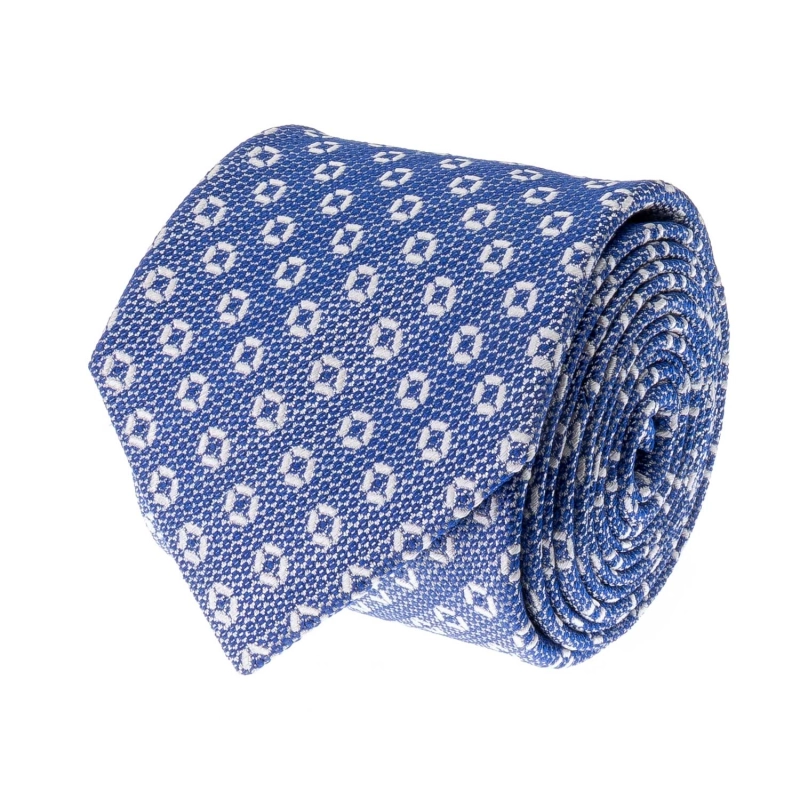 Krawat jedwabny niebieski z wzorem drobnych kwiatów PREMIUM EM