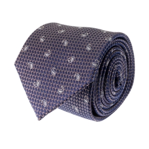 Krawat jedwabny granatowy w pepitkę ze wzorem paisley PREMIUM EM