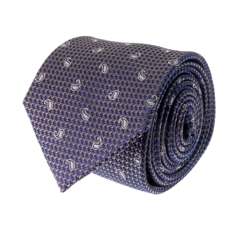 Krawat jedwabny granatowy w pepitkę ze wzorem paisley PREMIUM EM