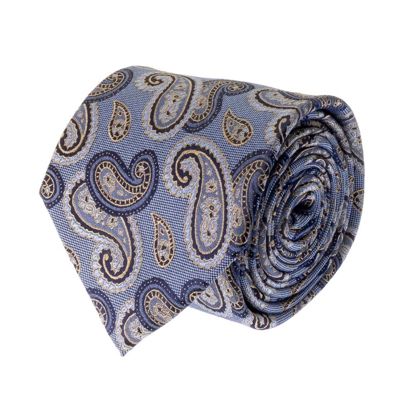Krawat jedwabny szaroniebieski w paisley PREMIUM EM