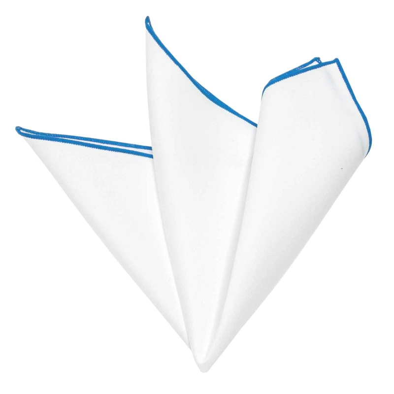 Poszetka biała z niebieskim obszyciem EM