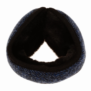 Nauszniki zimowe granatowe w pepitkę z wełny Harris Tweed z ociepleniem - składane.jpg