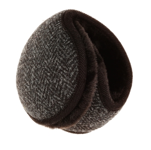 Nauszniki zimowe szare w pepitkę z wełny Harris Tweed z ociepleniem - składane