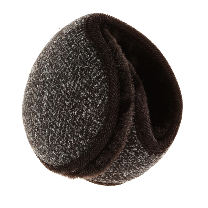 Nauszniki zimowe szare w pepitkę z wełny Harris Tweed z ociepleniem - składane