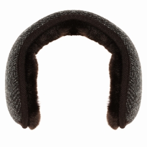 Nauszniki zimowe szare w pepitkę z wełny Harris Tweed z ociepleniem - składane