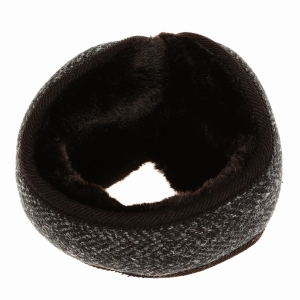 Nauszniki zimowe szare w pepitkę z wełny Harris Tweed z ociepleniem - składane